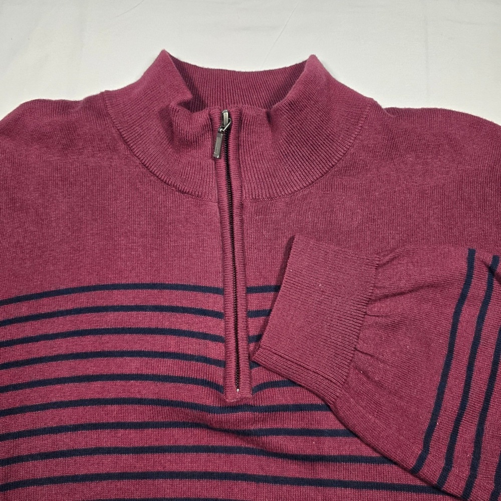 LL Bean Mens XL Tall‎ Cotton Cashmere Quarter Zip Striped Sweater Burgundy